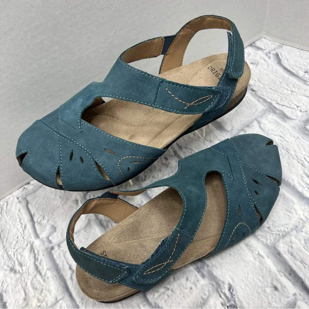EARTH ORIGINS Birdine Sandal Moroccan Teal Blue 9.5W Comfort Leather Cutout Shoe